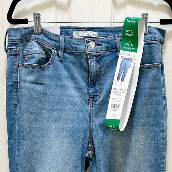 New Ella Moss Mid Rise Jeans Women's Size 12 Blue Slim Straight Leg Ankle Jean - Picture 3 of 13